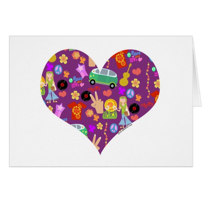 Cartão Amor Groovy do roxo 60s (Frente Horizontal)