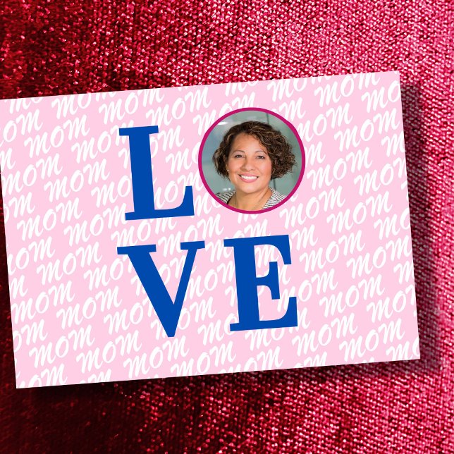 Cartão Amor Mãe Amor Mãe foto personalizada moderna e ele (The background text template can fit 2 or 3 upper case letters, maybe 1 or 2 more with lower cases.)