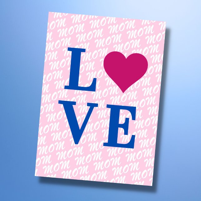 Cartão AMOR mãe moderna elegante nós te amamos mãe (The background text template can fit 2 or 3 upper case letters, maybe 1 or 2 more with lower cases.)