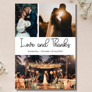 Cartão Amor Moderno e Agradecimento Três Fotos Casamento