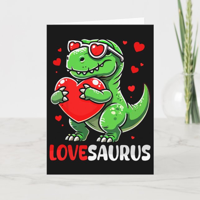 Cartão Amor Saurus T-rex Fofo Corações de Solteirões Dia  (Frente)