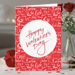 Cartão Amor Vermelho e Branco Tipografia Feliz Dia dos Na