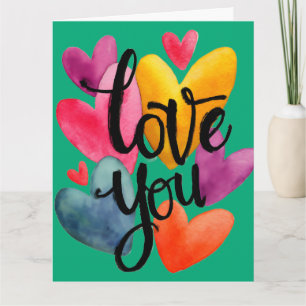 Cartão Amor Vibrante em Aquarela: "Amo Você" com Letra à