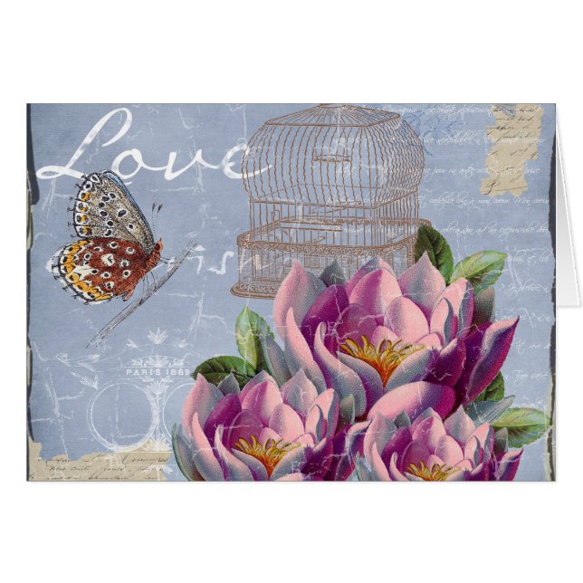 Cartão Amor vitoriano pensa sonhar gaiola de pássaros (Frente Horizontal)