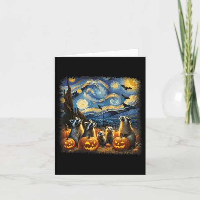 Cartão &amp; Possum Halloween Fall Van Gogh Starry Night (Frente)