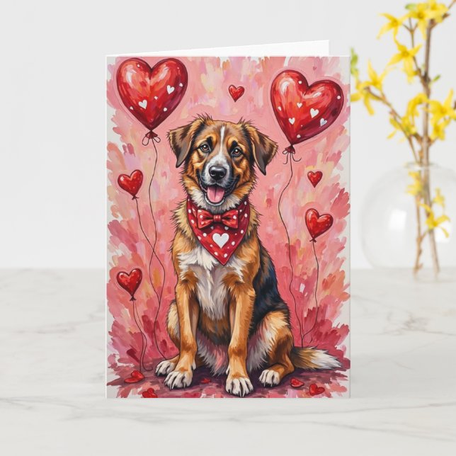 Cartão Anatolian Shepherd Valentine’s Day Dog with Hearts (Flor Amarela)