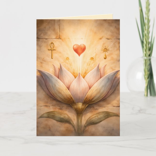 Cartão Ancient Egyptian Lotus Valentine Watercolor Art (Frente)