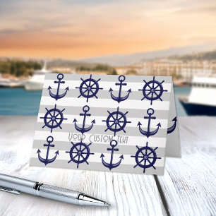 Cartão Âncora Azul Marinho Roda de Leme Listras Cinza Náu