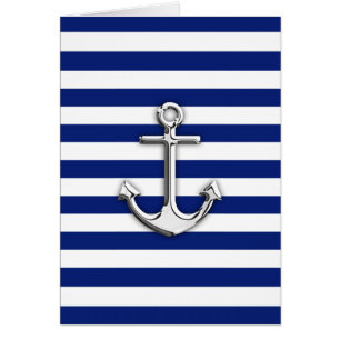 Cartão Âncora do cromo em listras do marinho