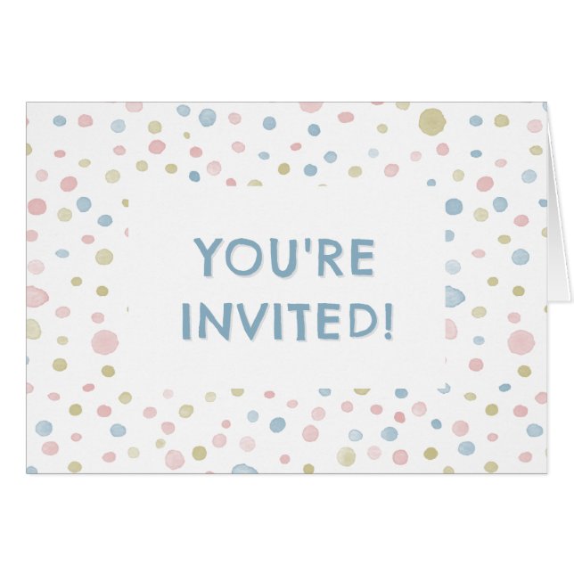 Cartão Andie Confetti Watercolor Dots Birthday Invite (Frente horizontal)