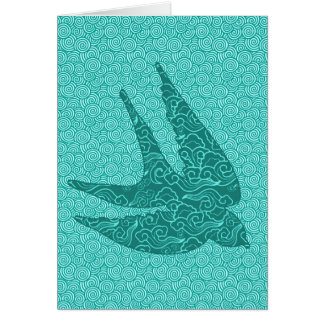 Cartão Andorinha Japonesa em Voo, Turquesa e Água