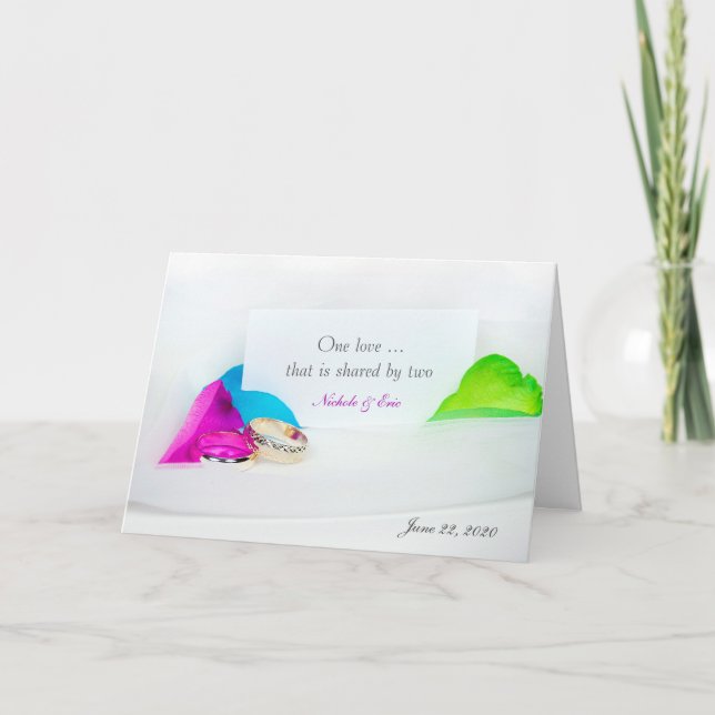 Cartão anéis de casamento e pétalas rosa (Frente)