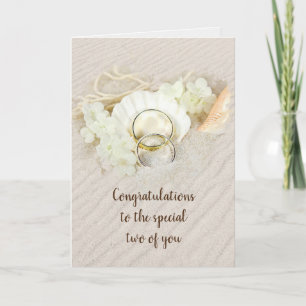 Cartão Anéis de Casamento em Seashell e Sand