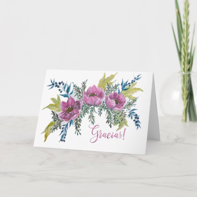Cartão Anemonas Rosas Bonitas Agradecimiento (Frente)