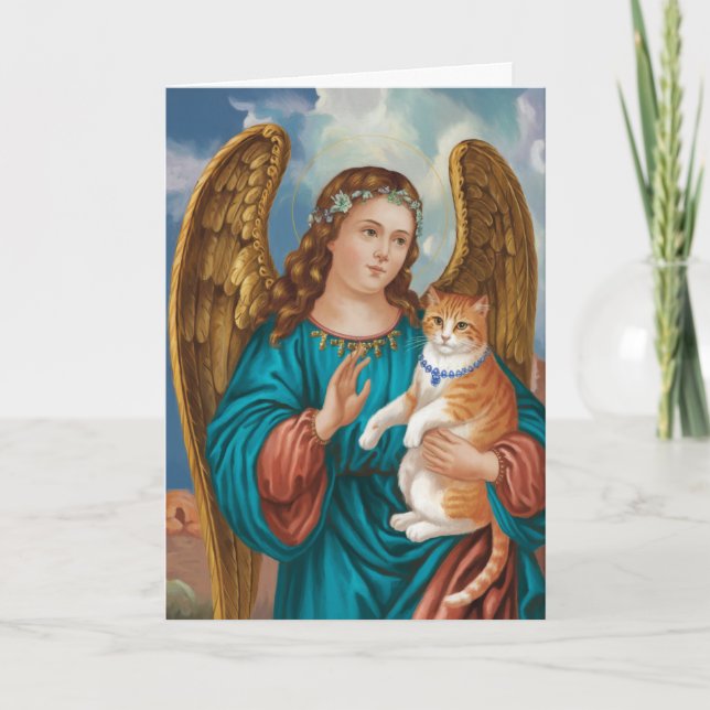 Cartão Angel e Orange Tabby Cat (Frente)