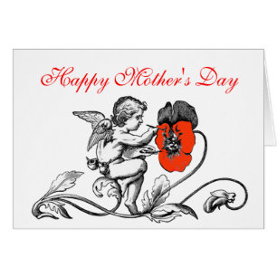 CARTÃO ANGEL PINTANDO UM DIA DE AS MÃES DE FLORES VERMELH