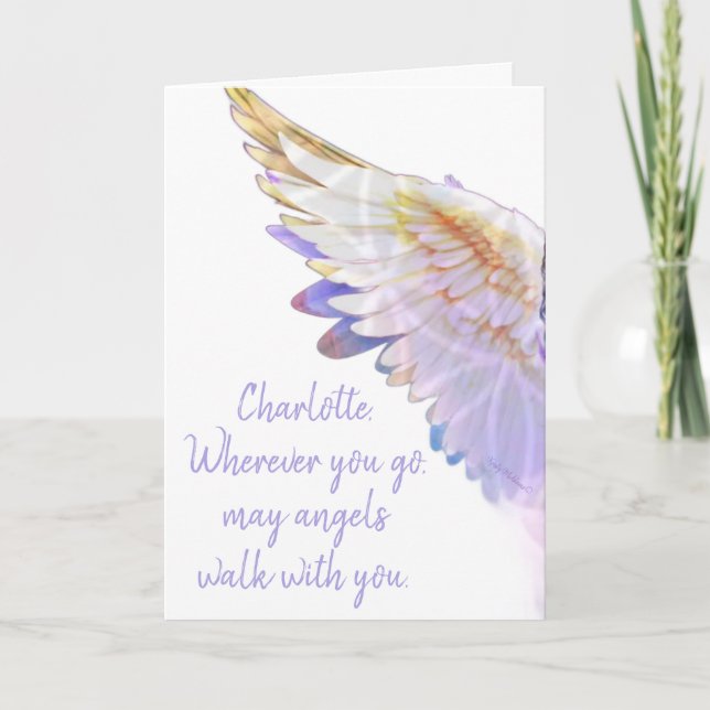 Cartão Angels With You Angel Name Lavender Gold Wing (Frente)