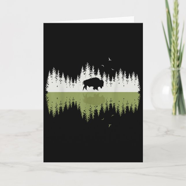 Cartão Animais Bisontes Reflexo Árvores Floresta Natureza (Frente)