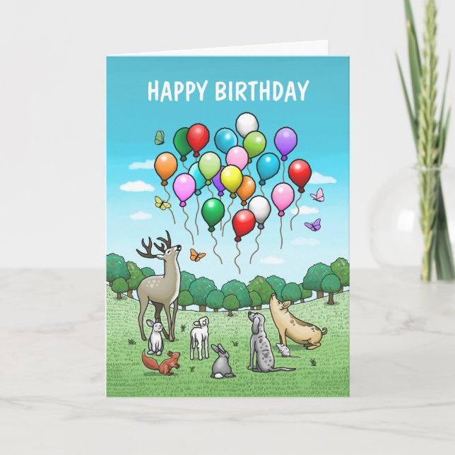 Cartão Animais com Balões de Aniversário (Frente)
