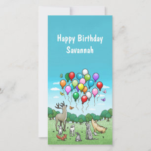 Cartão Animais com Balões de Aniversário Lindos