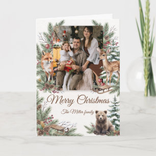 Cartão Animais da Floresta em Aquarela Foto Personalizada
