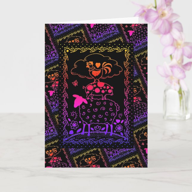 Cartão ANIMAIS DE EXPLORAÇÃO DE ARTE FOLK Vazio DE ROOSTE (Orquídea)