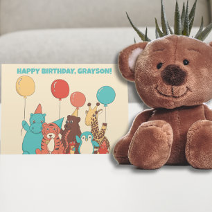 Cartão Animais de Festa Crianças Aniversário Personalizad