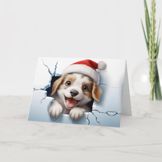 Cartão Animais de Natal de Bebê Fofo 3D Cachorrinho Sauda (Frente)
