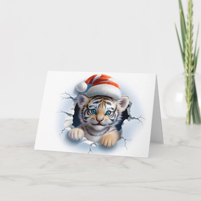 Cartão Animais de Natal de Bebê Fofo 3D Tigre Cumprimento (Frente)