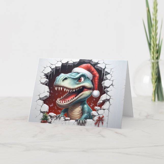 Cartão Animais de Natal de Bebê Fofo Dinossauro 3D Saudaç (Frente)