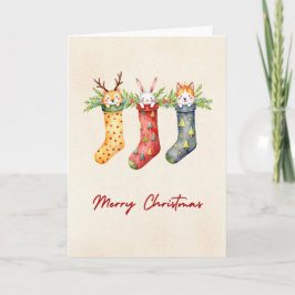 Cartão Animais de reconstituição Aquarela Natal