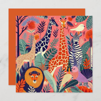 Cartão Animais exóticos e aves contemporâneos 1 rosa