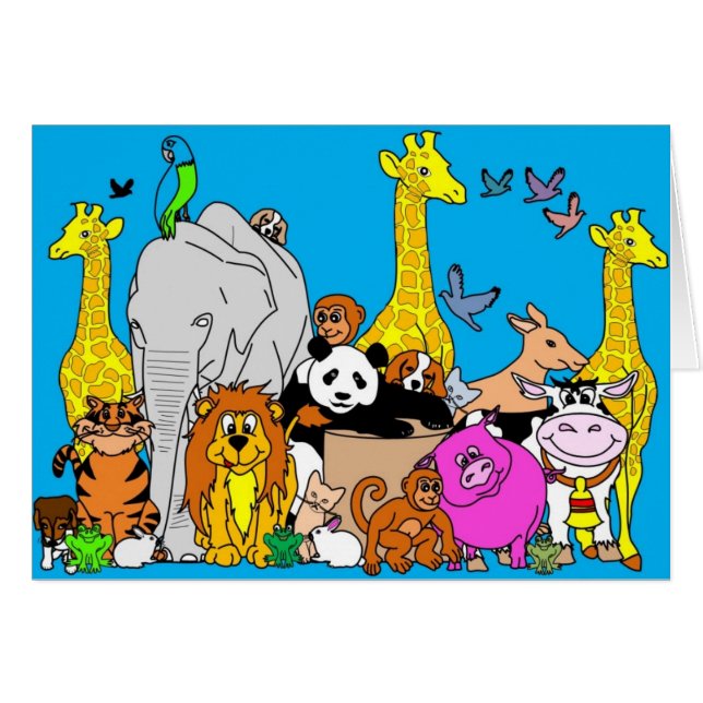 Cartão Animais Felizes (Frente Horizontal)