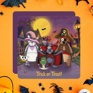 Cartão Animais Fofos ou Truque no Halloween Plano