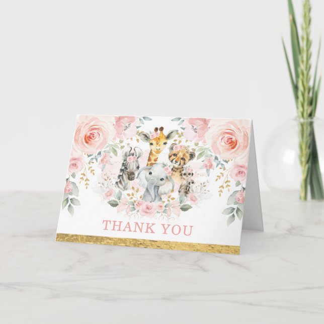 Cartão Animais Selvagens Da Selva De Flor Cor-De-Rosa Agr (Frente)