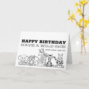 Cartão Animais Selvagens Safari, Aniversário de Coloração
