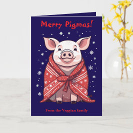Cartão Animal Lover Christmas Pig Wrapped In A Red Blanke