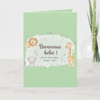 Cartão Animaux de la Savane Aquarelle - Bienvenue Bébé