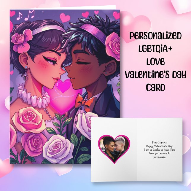 Cartão Animê de Casal LGBT Personalizado Dia dos Namorado (Criador carregado)