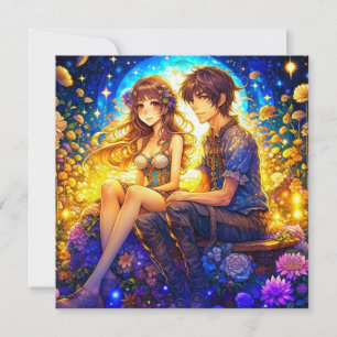 Cartão Animê de Casal Romântico Personalizado Dia dos Nam