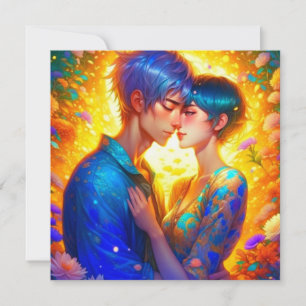 Cartão Animê de Casal Romântico Personalizado Dia dos Nam