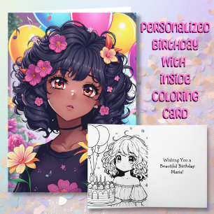 Cartão Anime Girl of Color Personalised Birthday