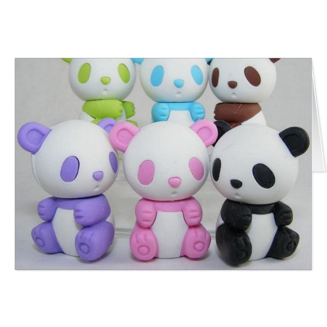 Cartão anime japonês colorido Kawaii Panda (Frente Horizontal)
