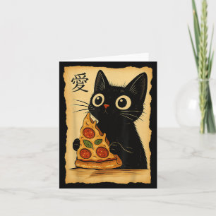 Cartão Anime Kawaii Japonês Gato Pizza Estética Gato Come