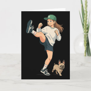 Cartão Anime Kickboxer Caminhando French Bulldog Streetwe