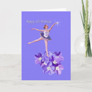 Cartão Aniversário, 13, Ballerina e Violetas
