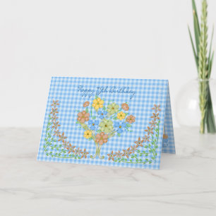 CARTÃO ANIVERSÁRIO -75TH- GINGHAM/FLOWERS AZUL