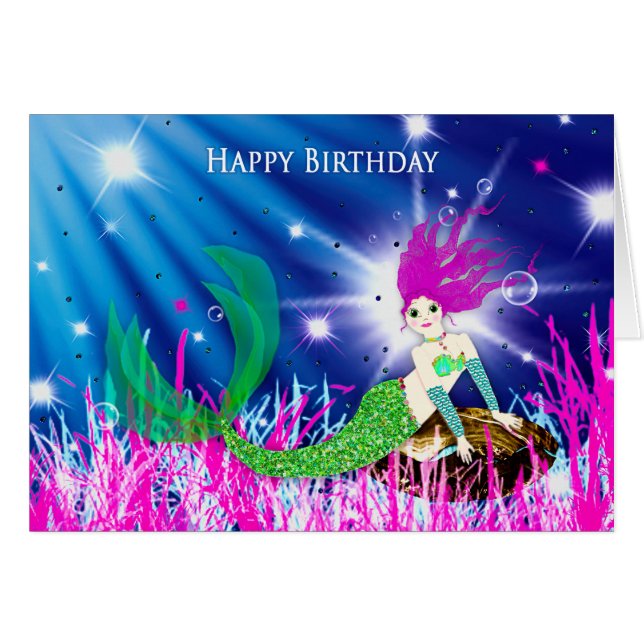 Cartão Aniversário, alguém especial, Sereia no mar profun (Frente Horizontal)