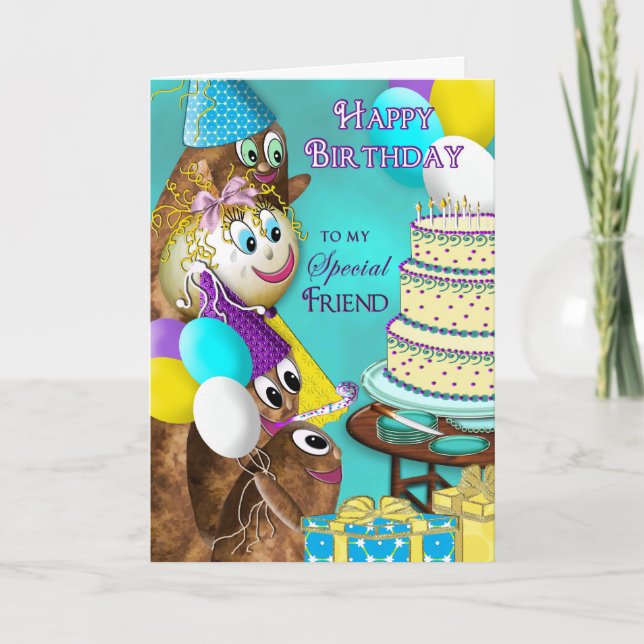 Cartão ANIVERSÁRIO - Amigo - FAMÍLIA DE BATATA (Frente)