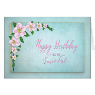 Cartão Aniversário, amigo secreto, flores delicadas de